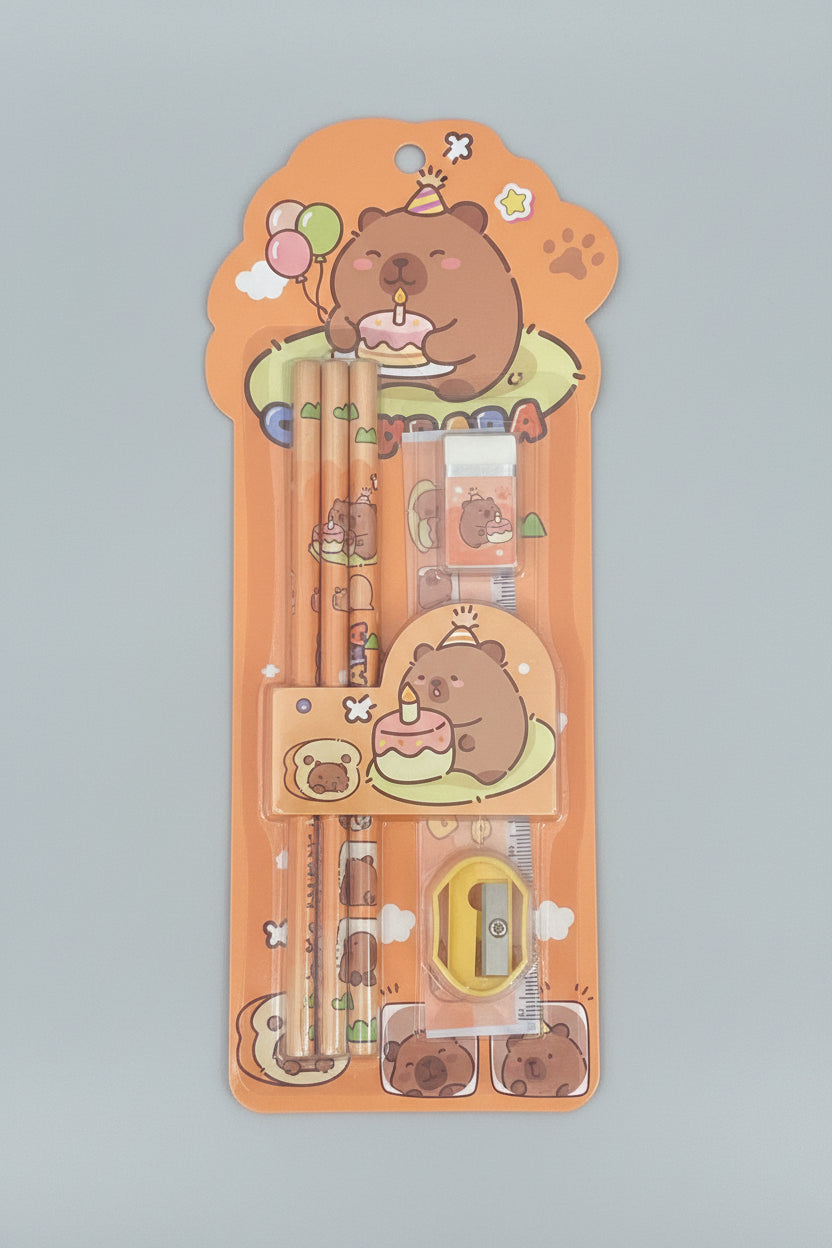 Capybara Bubble Tea Stationery Set (Green)