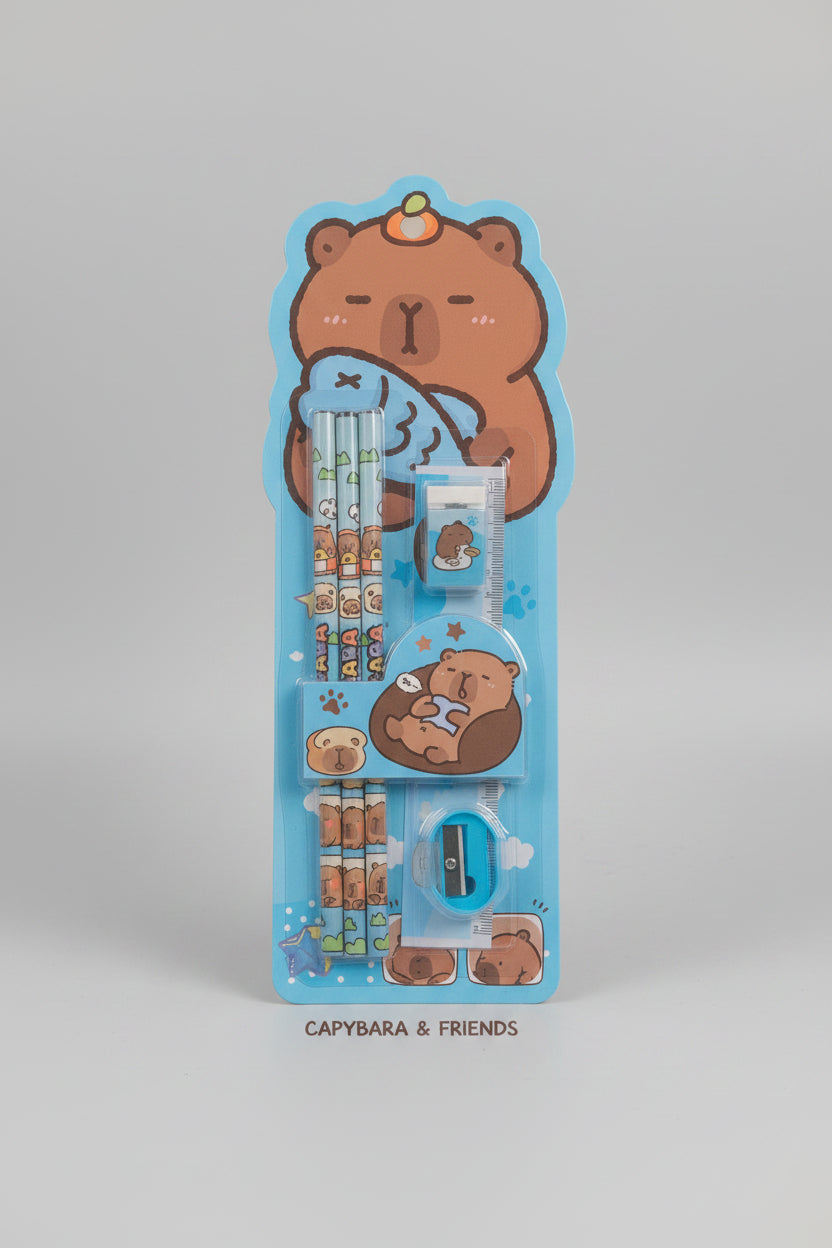Capybara Bubble Tea Stationery Set (Green)