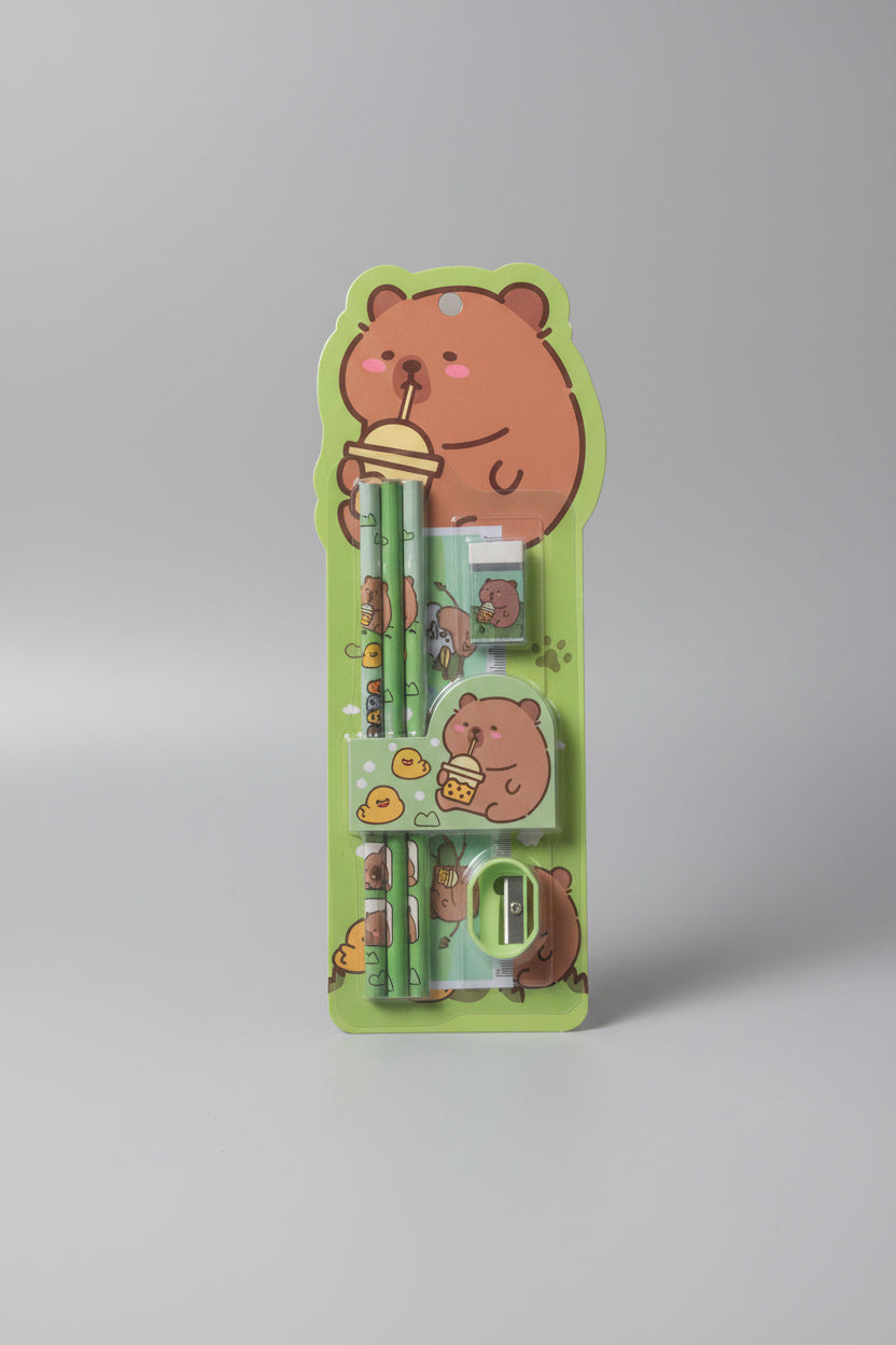 Capybara Bubble Tea Stationery Set (Green)