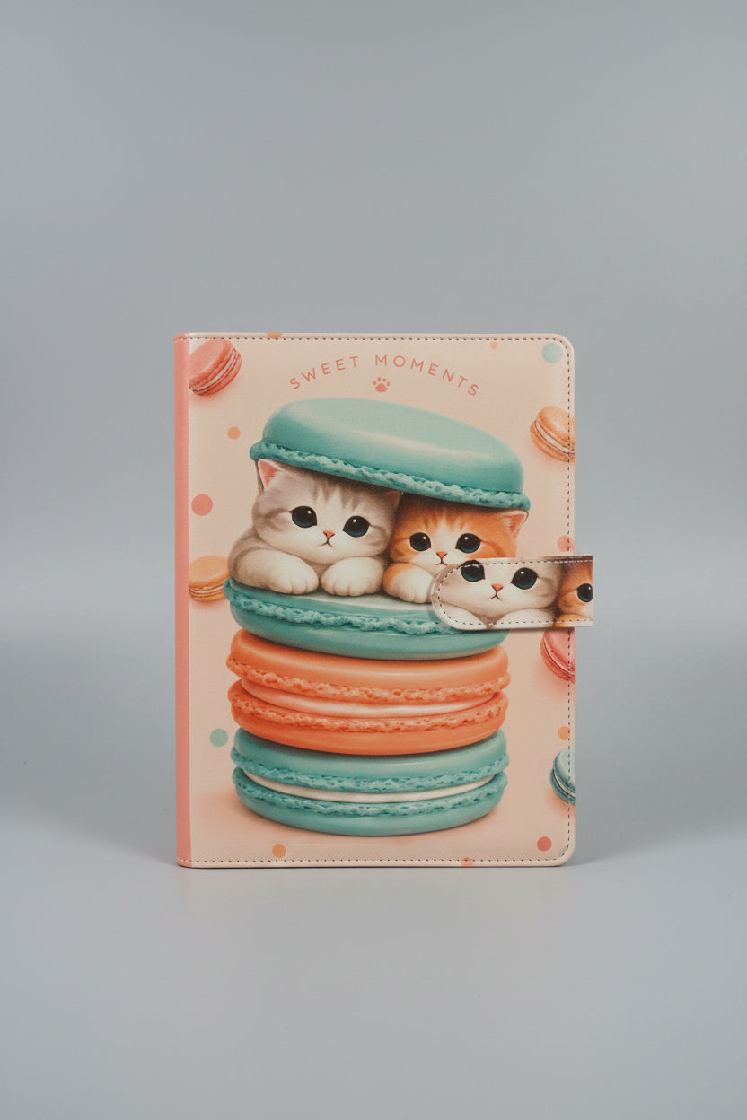 Sweet Moments Kawaii Kitty Macaron Journal Planner with Magnetic Closure