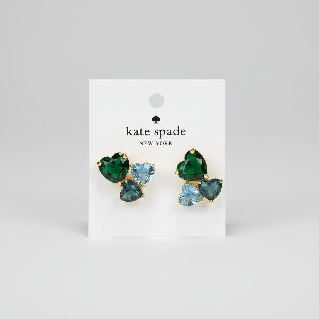 Kate Spade Emerald & Sapphire Heart Crystal Stud Earrings