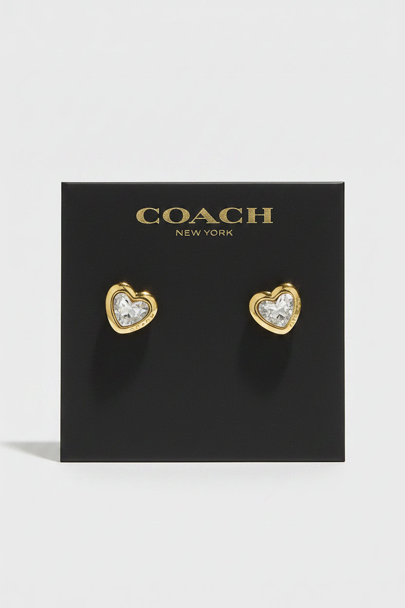 Coach Crystal Heart Stud Earrings